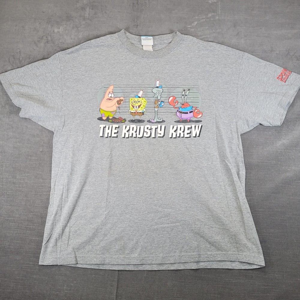 Vintage 2002 Spongebob Squarepants The Krusty Krew T-Shirt‎ Mens Gray Viacom XL